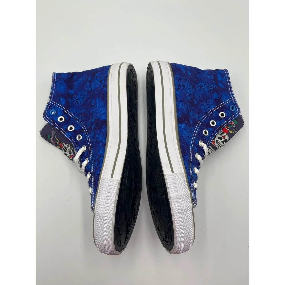 Ed Hardy High Top Sneakers Size 8 Blue Tattoo Skull Graphic‎ Y2K Lace Up Shoes